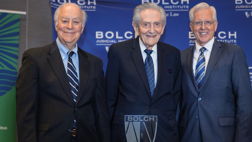 Bolch Judicial Institute Director David F. Levi, Judge J. Clifford Wallace, and D. Todd Christofferson ’72